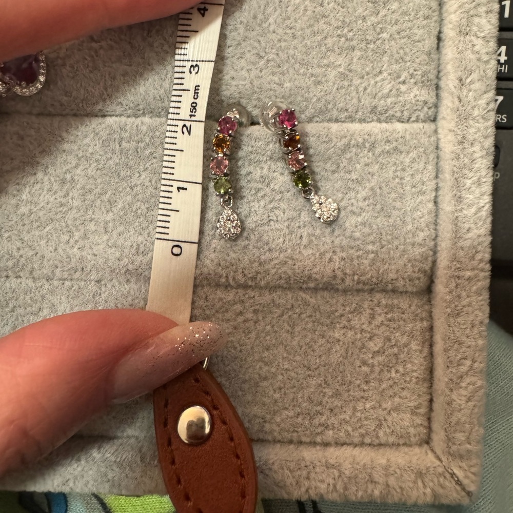 Multi-Color Gemstone Silver Earrings tourmaline silver dangle studs - Picture 2 of 3